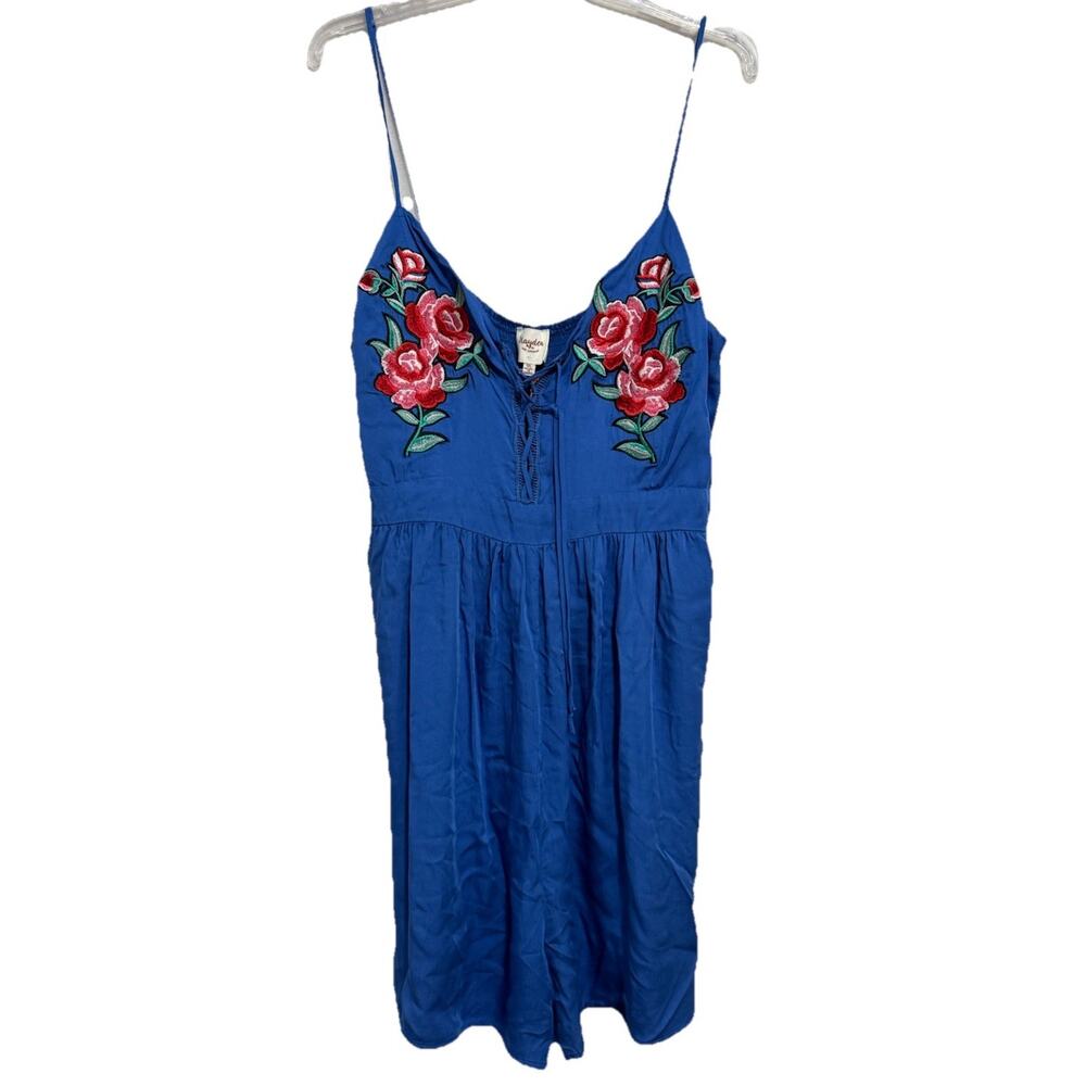 Hayden LA Blue Embroidered Romper Women 1XL Plus Floral Rose Boho Sleeveless NWT